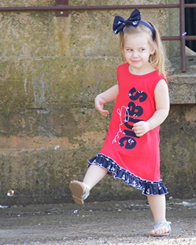 Girl's Red Personalized Ruffle Dress by Thready Teddy Embroidery - Navy Nautical Anchor Monogram - Custom Swimming Cover - Embroidered Beach Wear - Cute Name Summer Spring Outfit