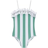 LIZENS Girls Swimwear One Piece Striped 2-12Years Ruffle Trim Flounce Beach Bathing Suit for Kids