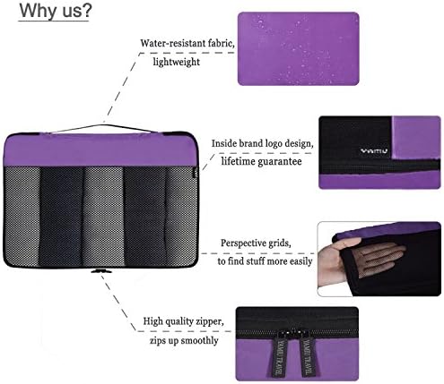 YAMIU Packing Cubes 7-Pcs Travel Organizer Accessories with Shoe Bag and 2 Toiletry Bags(Purple) 4 YAMIU Packing Cubes 7-Pcs Travel Organizer Accessories with Shoe Bag and 2 Toiletry Bags(Purple)
