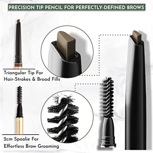 Browluxe Eyebrow Pencil, Smudge Proof Mechanical Pencil With Spoolie Eyebrow Brush For Flawless
