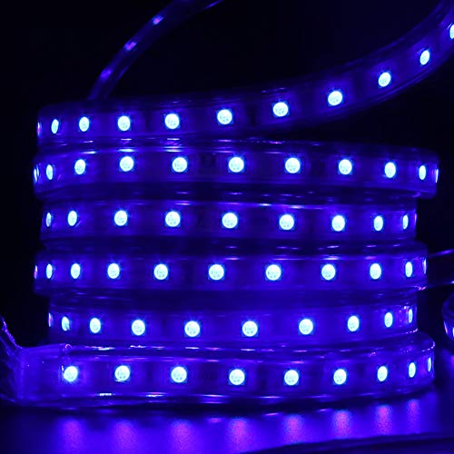 XUNATA LED Strip Lights, Bluetooth Control RGB 110-120V SMD 5050 60 LEDs/m Waterproof Rope Light Strip with 24Key IR Remote, Work with iOS & Android Music Time Control System(50ft/15m)