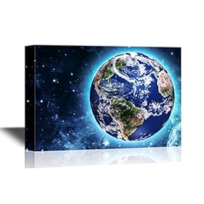 Astronomy Canvas Wall Art - Planet Earth Viewed from The Outer Space - Gallery Wrap Modern Home Art | Ready to Hang - 12x18 inches