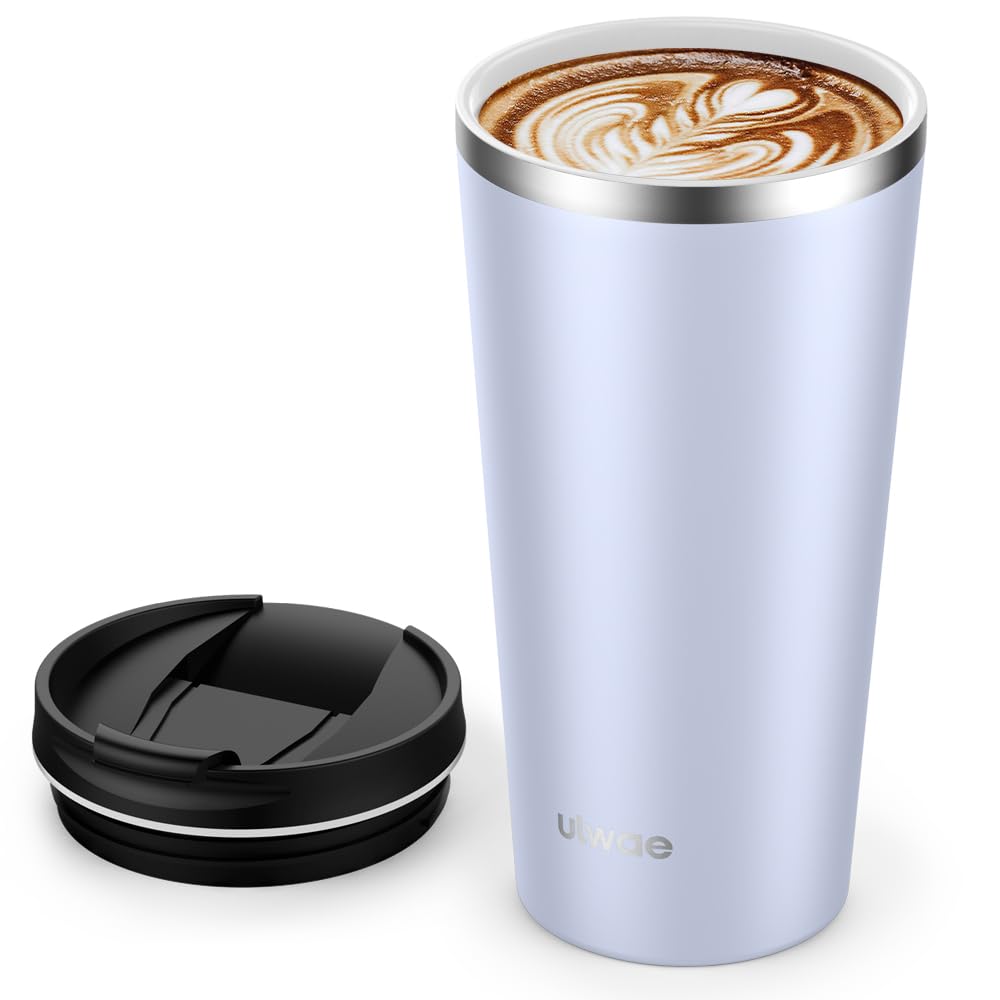 Photo 1 of ulwae Insulated Coffee Mug with Ceramic Coating, 18oz Travel Mug with Leak-proof Lid, Vacuum Double-wall Tumbler, Stainless Steel Thermal Cup for Tea, Hot Cocoa, Cold Beverage, Ice Drinks