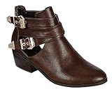 Reneeze BEAUTY-04 Womens Buckled Cut Out side design Booties - BROWN