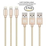 LTI-DIRECT iPhone iPod iPad Charger Cable 3 Pack 6.5ft Certified 8 Pin Nylon Braided Sync Charger Data Transfer For iPhone 7 7S Plus SE 6 6S Plus 5S 5C 5 iPod 5 7 iPad Pro Air (Gold)