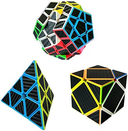 HJXD global Magic Cube Set of 3 Pack Include Meganminx+Skewb+Pyraminx Carbon Fiber Sticker Puzzle cube Black