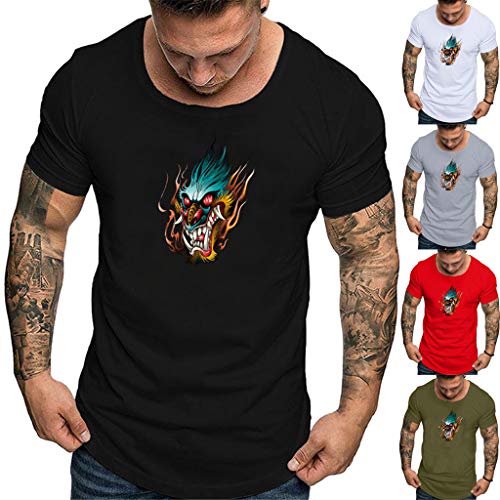 image for Mozziee Men's Summer Round Neck Solid Color Print Comfortable Cotton S