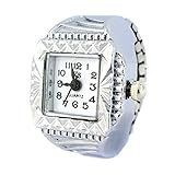 YouYouPifa Simplicity Square Dial Decor Elastic Band Finger Ring Watch(White)