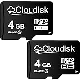 Cloudisk Pack of 2 Micro SD Card 4GB Flash Memory Card C6 Micro SDHC with SD Adapter (4 GB)