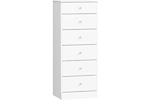 Prepac Astrid Simplistic 6-Drawer Tall Dresser for Bedroom, Functional Chest of Drawers with Acrylic Knobs, 16.5"D x 19.75"W x 50"H, Crystal White