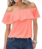 ICOOLTECH Women's Off Shoulder Boho Shirt Loose Blouses Casual Crop Tops