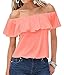 ICOOLTECH Women's Off Shoulder Boho Shirt Loose Blouses Casual Crop Tops (XL(US 8-10), Pink)