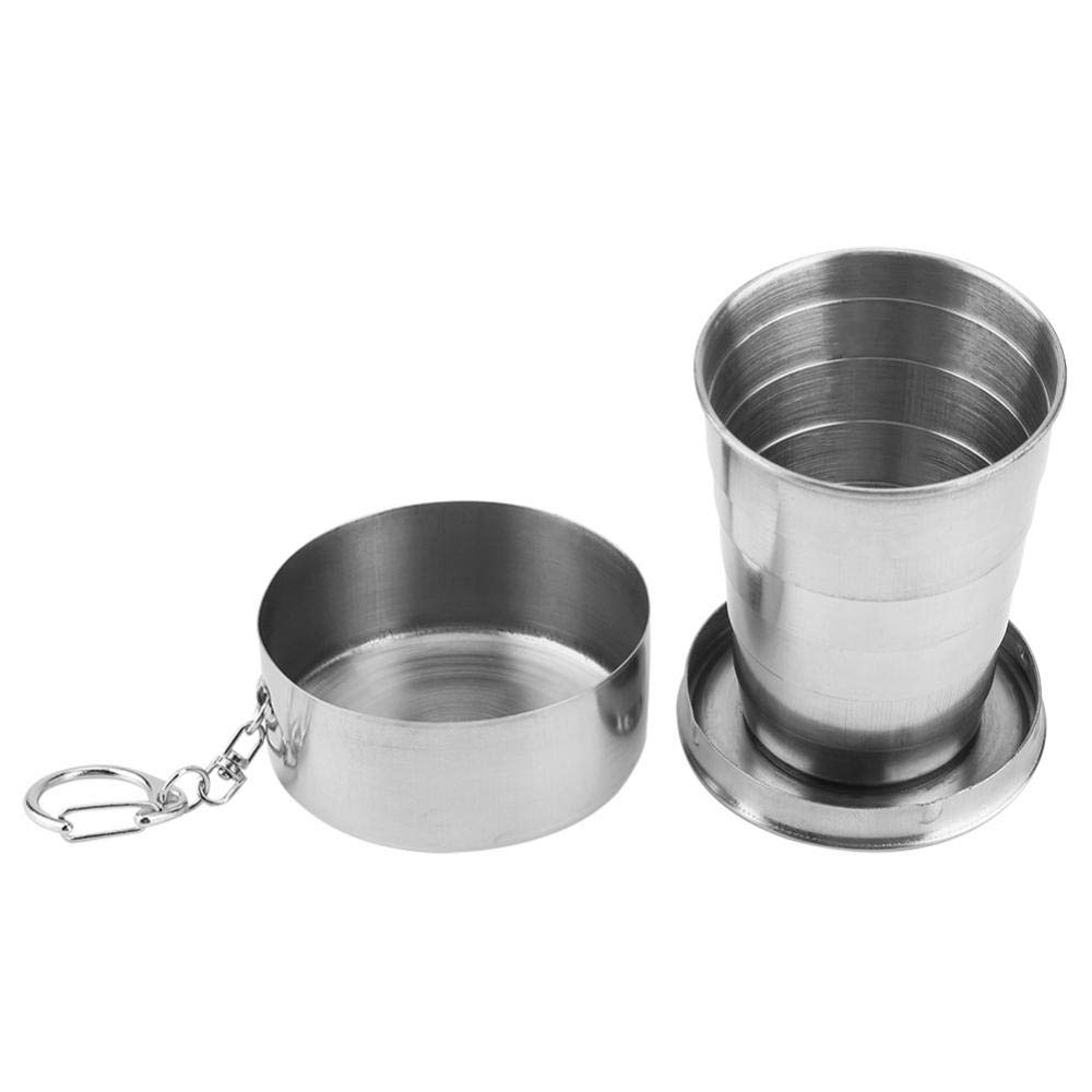 Collapsible Cup, Portable Outdoor Stainless Steel Collapsible Folding Cup for Traveling Camping with Key Chain ((6-Folding, 60ml))