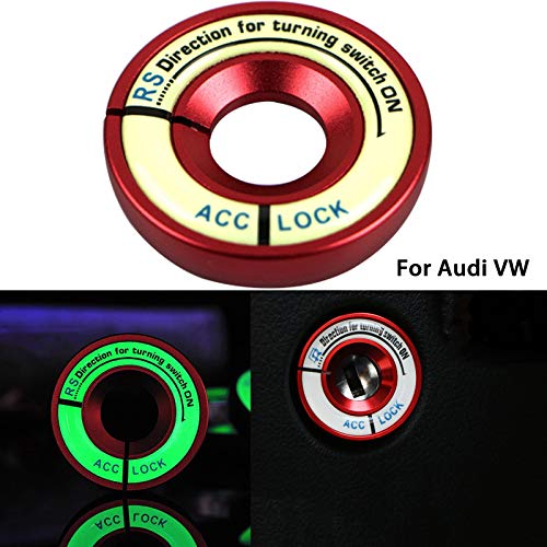 Xotic Tech Auto Ignition Button Key Switch Decor Trim Luminous Ring Cover for Volkswagen Golf Jetta Audi A1 A3 S3, Red Aluminum 1pcs