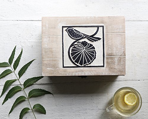 Store Indya Wooden Tea Box Chest with 6 Compartments Hand Carved Tea Bags Condiments Spices Holder Organizer Hand Painted Keepsake Storage Box