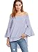 SheIn Women's Off The Shoulder Bell Sleeve Striped Blouse - Blue# Large