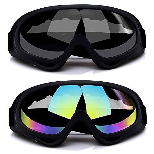 Freehawk Ski Goggles, 2Pcs Snowboarding Goggles Skate Glasses Anti-wind Ski Glasses Motorcycle Goggles Riding Goggles Eyewear for Adult Skiing, Skating, Motorcycling and Riding (Grey/Colorful)
