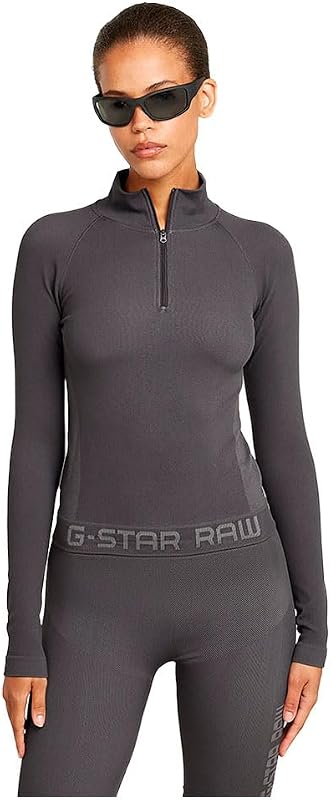 Para Mujer Top Seamless Zip, Gris (Grey Asphalt D26341-D989-G277), M