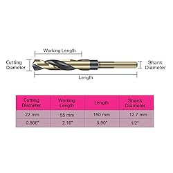Reduced Shank Twist Drill Bits, 22 mm Cutting