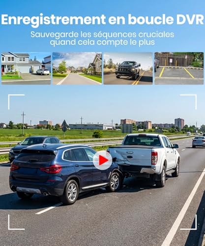 Caméra de recul solaire sans fil 7,2" avec enregistrement en boucle DVR : HD 1080p, installation rapide en 2 minutes, caméra de recul à écran partagé pour voiture