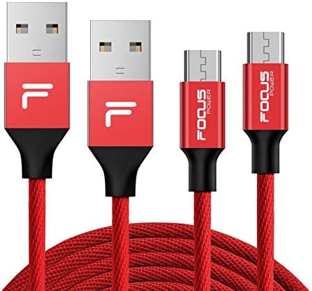 FOCUSPOWER 2PACK (3.3+6.6)FT Micro USB Cables Linen Braided Fast Charging Cable Samsung usb cable/charging cords for Android Devices, Galaxy, Sony,Motorola and More (Bright Red)