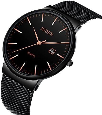 Mens Watches Black Stainless Steel Wrist Watch Analog Quartz Business Watches Waterproof with Mesh Band