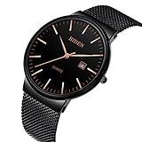 Mens Watches Black Stainless Steel Wrist Watch Analog Quartz Business Watches Waterproof with Mesh Band