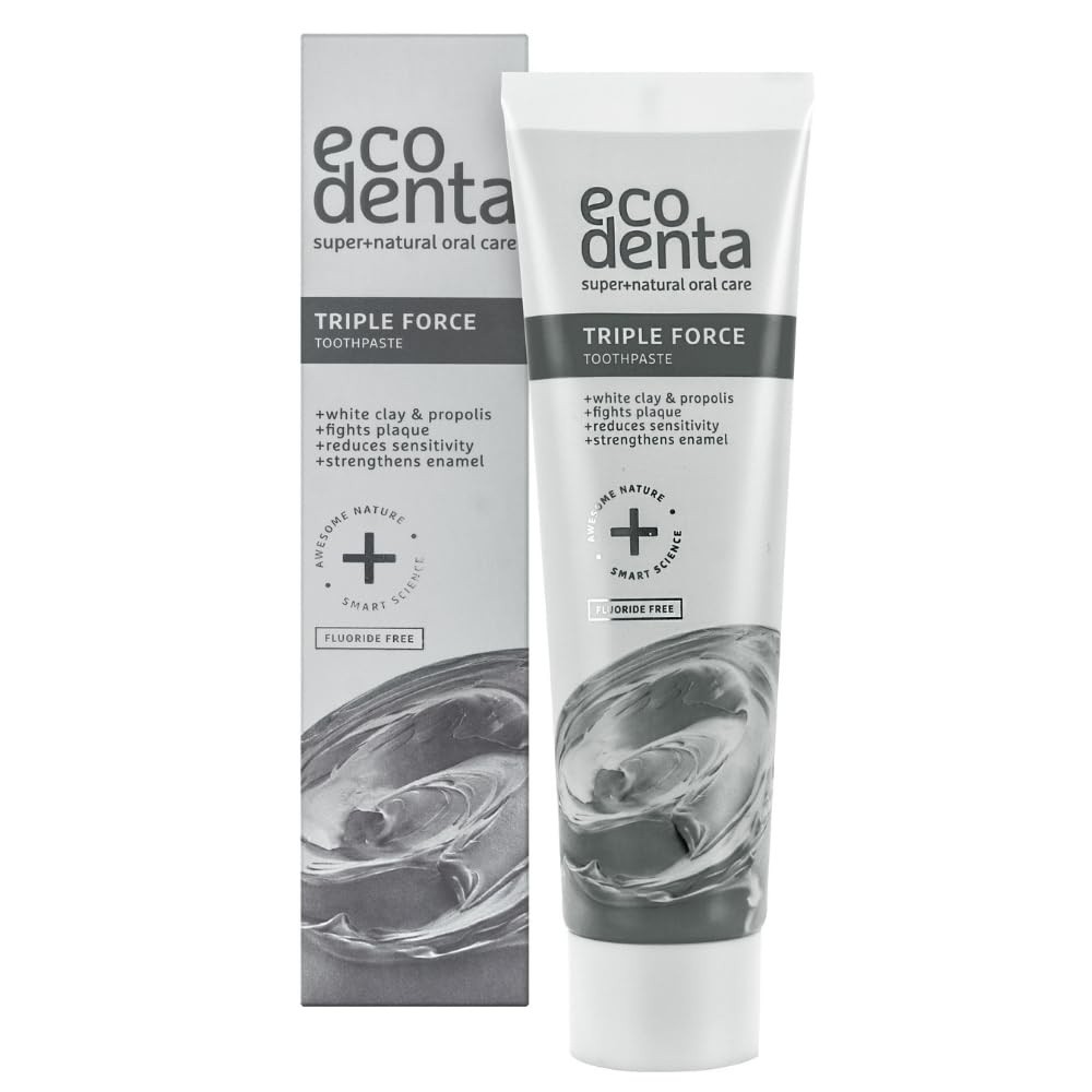 Ecodenta Toothpaste Fluoride Free - Triple Force Teeth Cleaning Plaque Removal Enamel Strengthening Sensitivity Reducing Tooth Paste 100ml