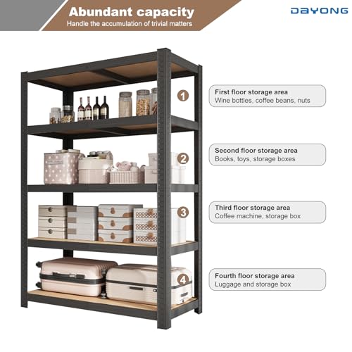 DAYONG 5 Tier Metal Storage Rack, Shelving Units, Storage Shelves, Shelf Storage Organizer for Kitchen, Living room, Bedroom, Office, Balcony (Black)