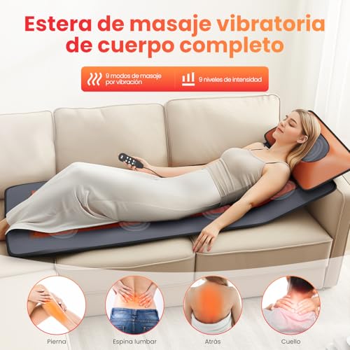 Masajeador de Cuerpo Completo,Cojín de Masaje Térmico para Todo el Cuerpo,Cojín de Masaje Eléctrico con 10 motores vibratorios,20 Cabezales de Masaje Shiatsu para el Cuello,Adecuado para cuello,espalda,cintura,caderas,piernas