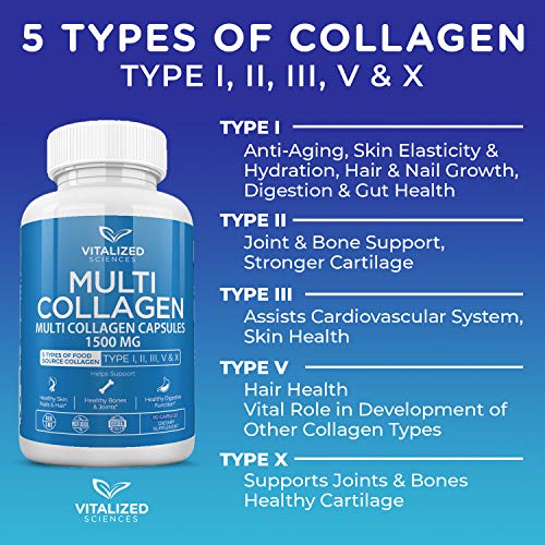 Collagen Pills All 5 Types of Food Sourced Collagen Helps with Digestion Anti Aging, Bones