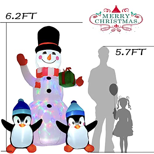 6FT Christmas Inflatables Outdoor Decorations Inflatable Snowman Penguins with Gift, Christmas Blow Up Yard Decorations with Rotating LED Lights for Indoor Outdoor Garden Lawn Holiday Décor