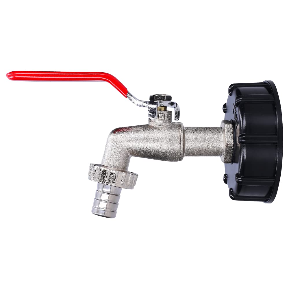 Wessper Ibc Tank Tap, Ibc Tank Valve 1/2 Inch To Garden Hose 1/2 '' | IBC Tank Adapter With 60x6 Thread Approx. 61mm In Diameter And Leak Free Brass Tap In Red - Black