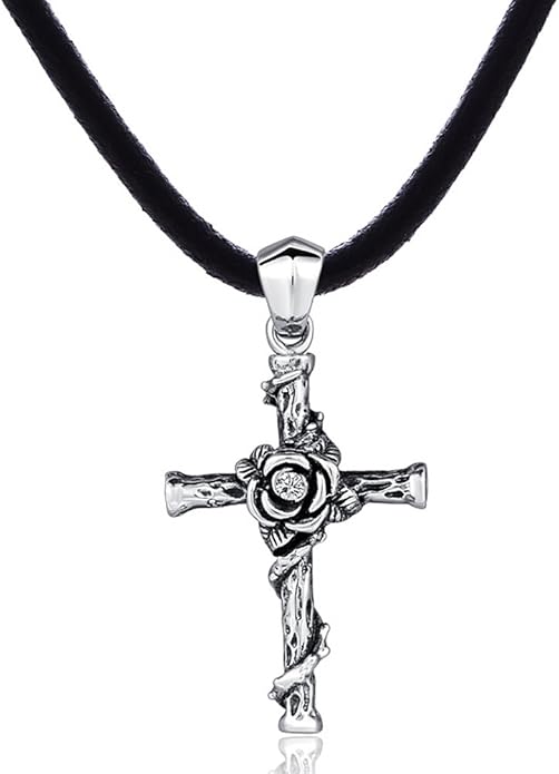 DonDon Herren Halskette Kautschuk 50 cm und Kreuz Anhänger aus