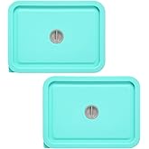 Replacement Lids for Pyrex 7210-PC 3 Cup Rectangle, Silicone Storage Cover Lid for Glass Bowl 2 Pack with Date Mark Turquoise