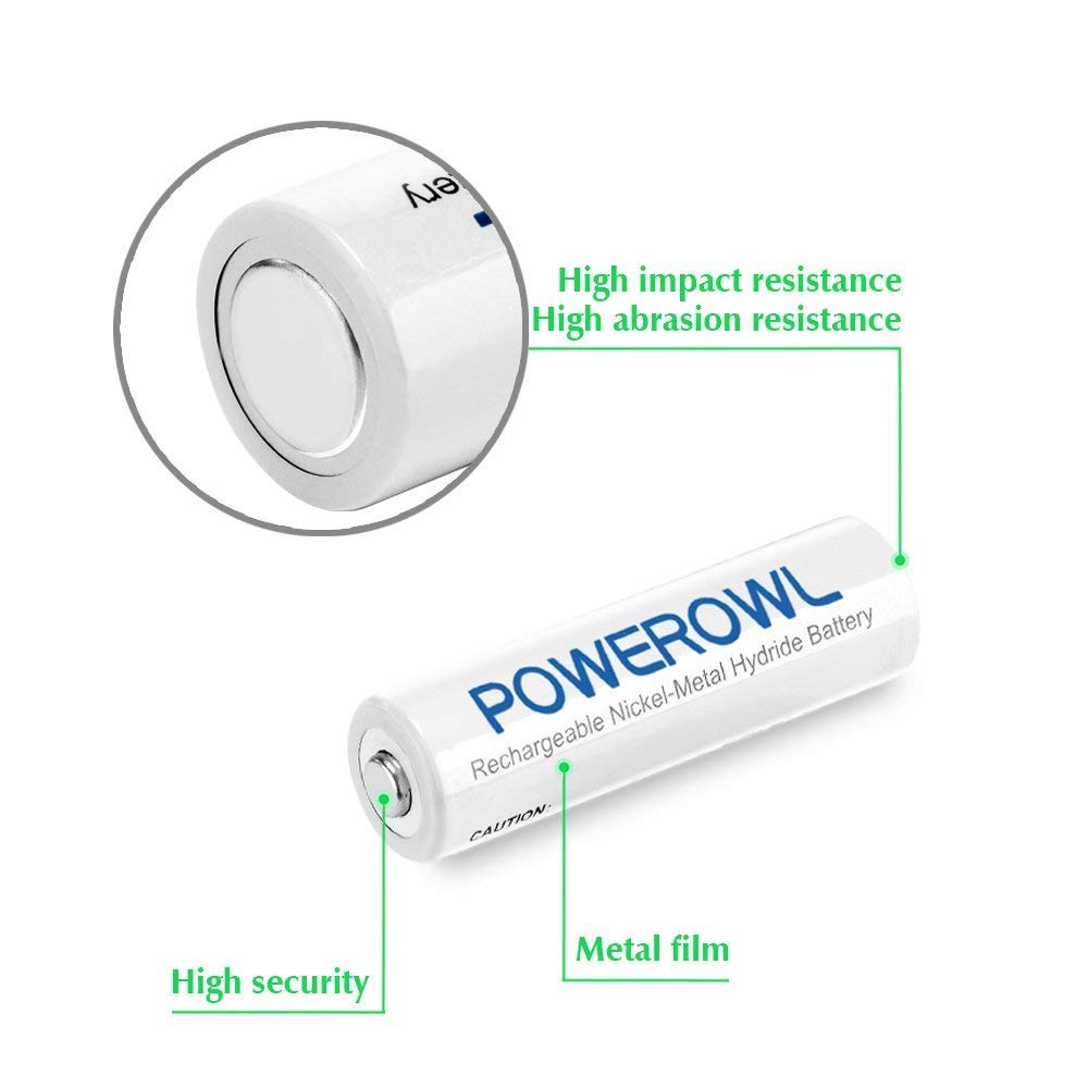 Batterien AA POWEROWL Vorgeladene NI-MH AA Akkus - Akkubatterien (geringe Selbstentladung, 1200 Zyklen, 2100mAh) 16 Stck