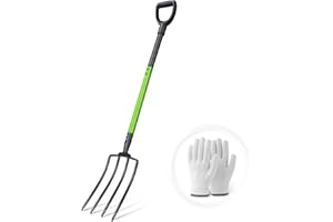 GARDENWORK Garden Fork,Pitchfork for Garden Digging Compost Spading,4-Tines Pitch Fork with Steel Handle and Strengthen Fork Head 45inches (with Protective Gloves)