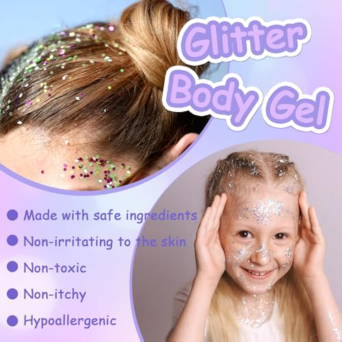 Set of 6 Body Glitter Gel, Glitter Gels, Face and Hair, Chunky Holographic Glitter for Makeup, Festival, Christmas, Easter, Party, Long-Lasting, Liquid Shimmer Gel for Eyes and Body