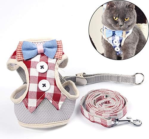 JiMany Outdoor pet cat and dog breathable vest traction rope Korean plaid dress dress dog cat universal adjustable,Red