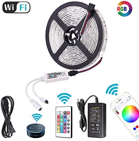 2018 New Targher Smart Led Strip Lights Wifi and Wireless Smart Phone Controlled RGB Led Light Strip Kit, 16.4ft 5M 5050 Waterproof IP65 12V5A Power Supply Flexible Working with Android, IOS and Alexa