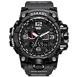 SMAEL Mens Digital Sports Watch Large Face Military Watches Electronic Waterproof Casual LED Stopwatch Alarm Digital Analog Dual Time Outdoor Army Wristwatch