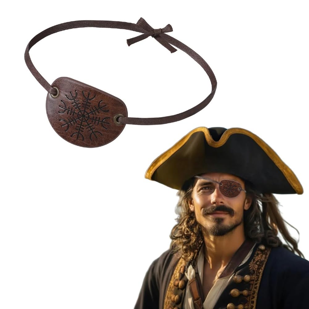 XGOPTS Medieval Leather Pirate Eye Patch for Men Women, Vintage Leather Embossed Eye Patches Viking Knight Pirate Costume Fancy Dress Accessories for Halloween Cosplay Party Festival