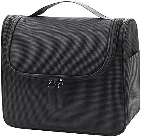 Travel Cosmetic Bag | Super-Sized 9.1” x 4.1” x 7.9” Portable Makeup Bag | Black Waterproof Durable Nylon Cosmetic Organizer Men Toiletry Bag with Internal Pockets | 1556