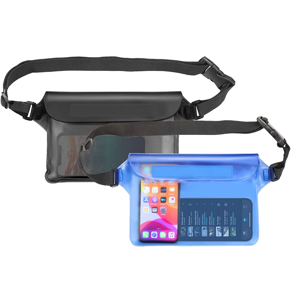 CAROKI [2 Pack Waterproof Pouch Bag with Adjustable Waist Strap for iPhone Case Protective Case,Protects Cash, Mp3,Document,for Beach, Swimming, Boating, Fishing, Hiking, etc,Universal Waterproof Bag