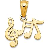 JewelryWeb 13.5mm 14k Solid Yellow Gold Polished Music Notes Pendant Necklace Pendant for Women