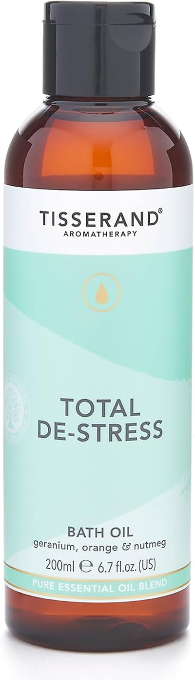 Tisserand Total De-Stress Bath Oil 200ml Orange Geranium Nutmeg 100% Natural