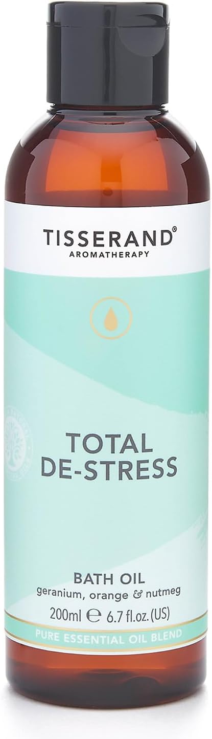 Tisserand Total De-Stress Bath Oil 200ml Orange Geranium Nutmeg 100% Natural