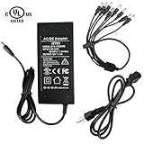 [UL Listed] JZTEK AC 100-240V to DC 12V 5A Switching Power Supply Adapter + DC Power Splitter Cable 1 Female to 8 Male Connectors for CCTV Camera/LED Strip Flexible Lights (12V 5A)
