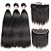 Pizazz Brazilian Straight Hair 3 Bundles With Closure 9A Unprocessed Virgin Human Hair Bundles with Closure (22 24 26+20)