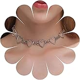 Erimberate Bohemian Heart Choker Necklace Silver Hollow Heart Collar Necklace Cutout Heart Choker Necklace Statement Heart Love Chain Necklace Jewelry for Women Gifts